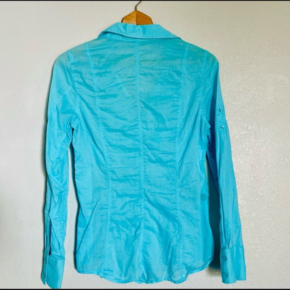 Express Turquoise Long Sleeve Button Down Cotton Shirt - Size M - Picture 4 of 4